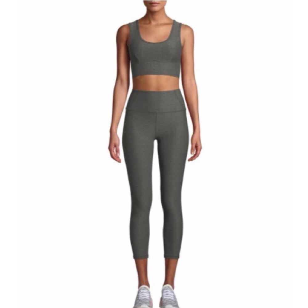 Varley Everett Leggings & Carson Crop Bra Top Matching Set Olive Green - Size XS
